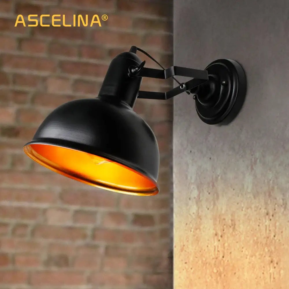 Industrial black & gold iron vintage wall lamp bedroom sconce