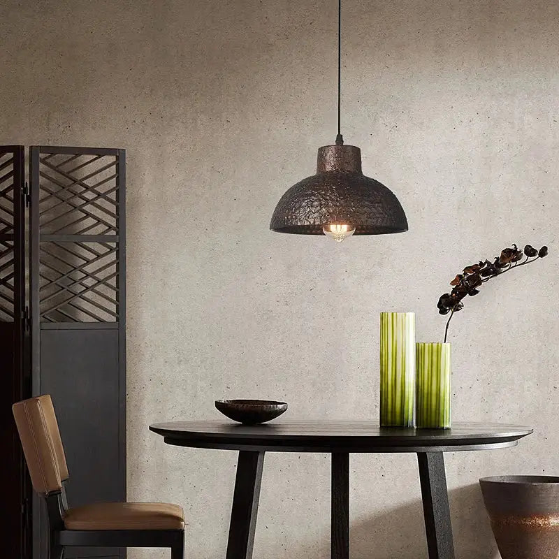 Industrial black hammered metal pendant lamp for kitchen dining room