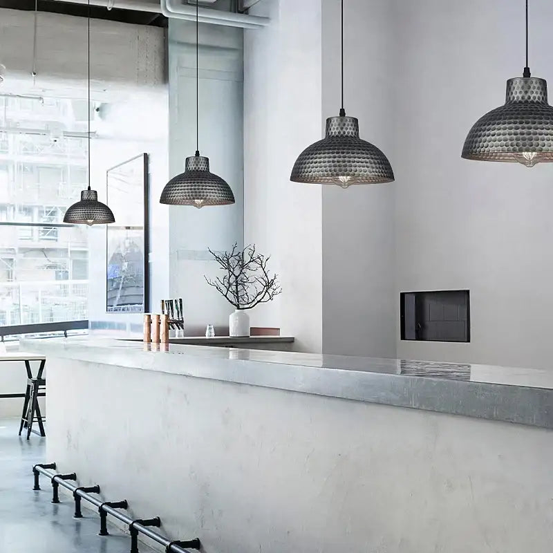 Industrial black hammered metal pendant lamp for kitchen dining room