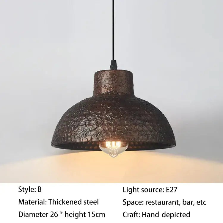 Industrial black hammered metal pendant lamp for kitchen dining room
