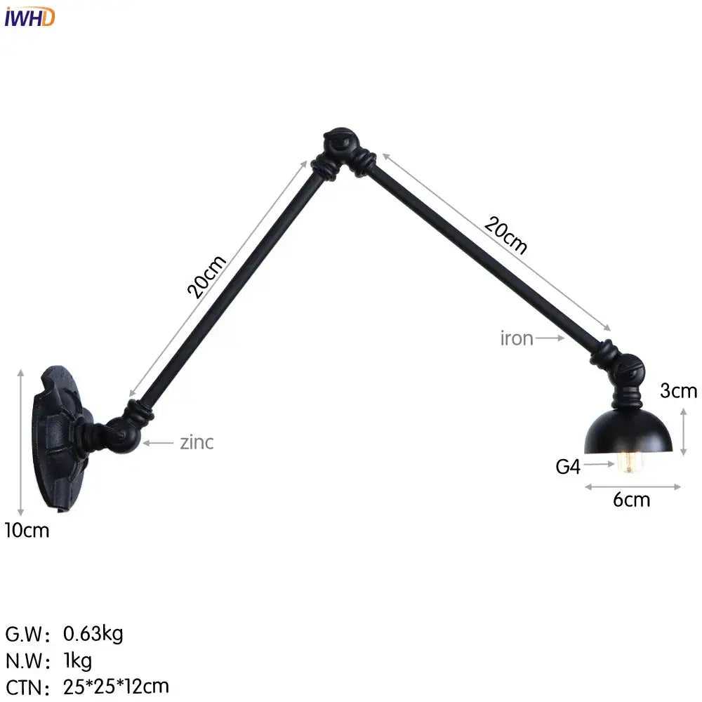 Industrial black iron adjustable wall sconce set of 3 stair light