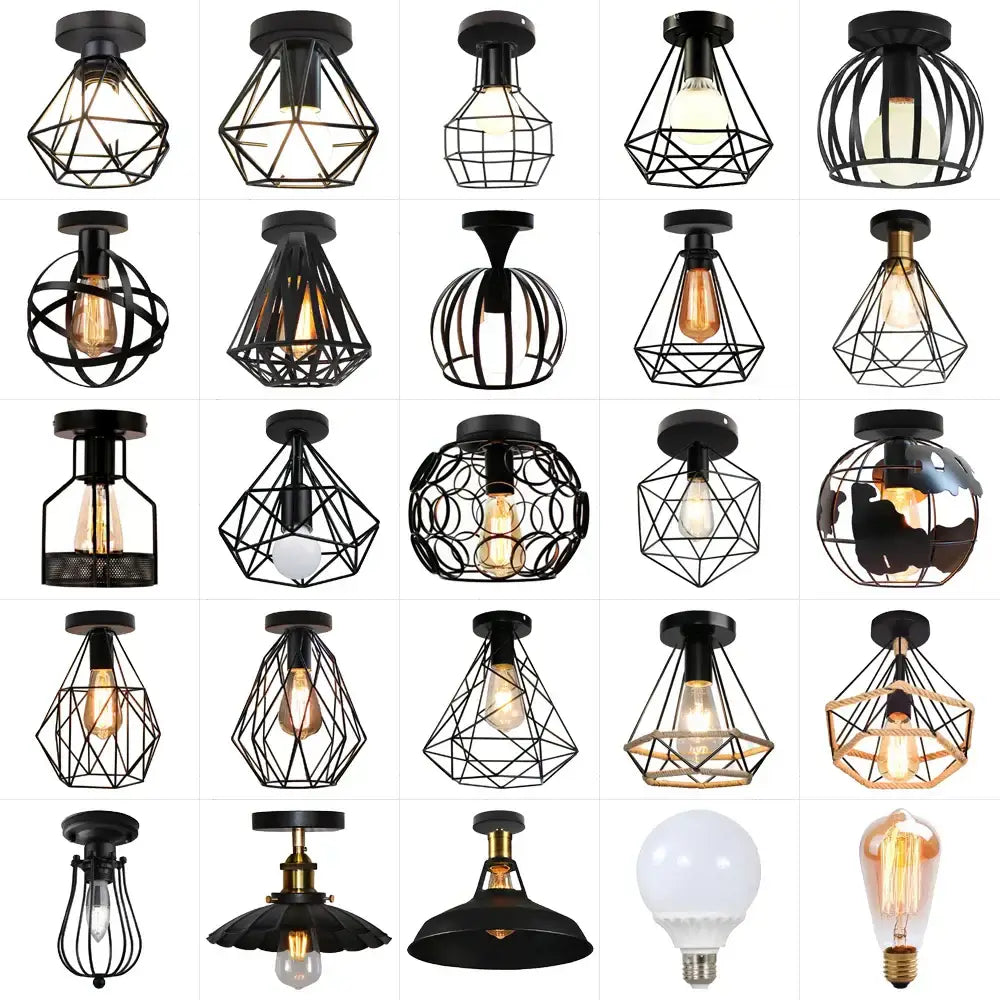 Industrial black iron aisle ceiling lamp kitchen cage light