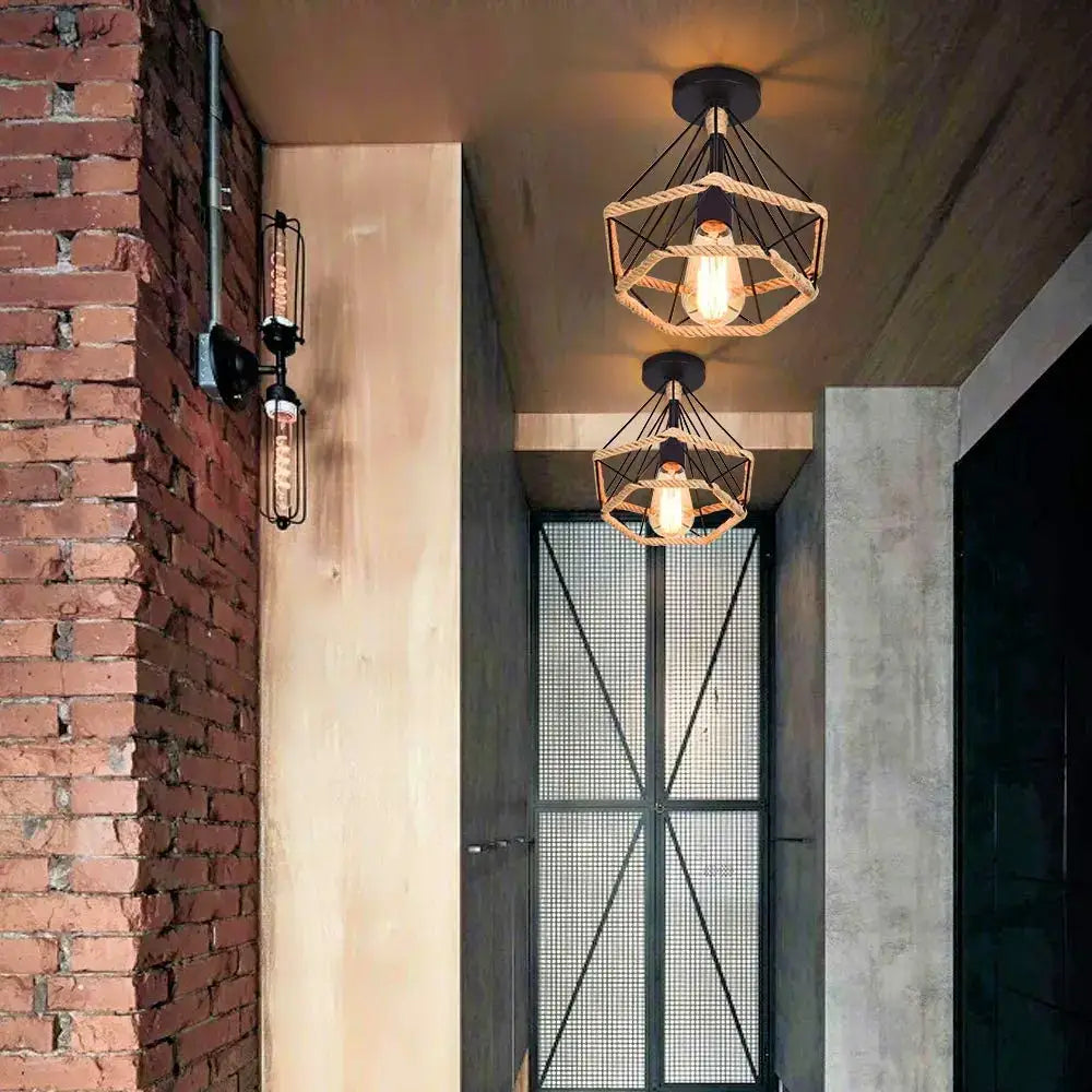 Industrial black iron aisle ceiling lamp kitchen cage light