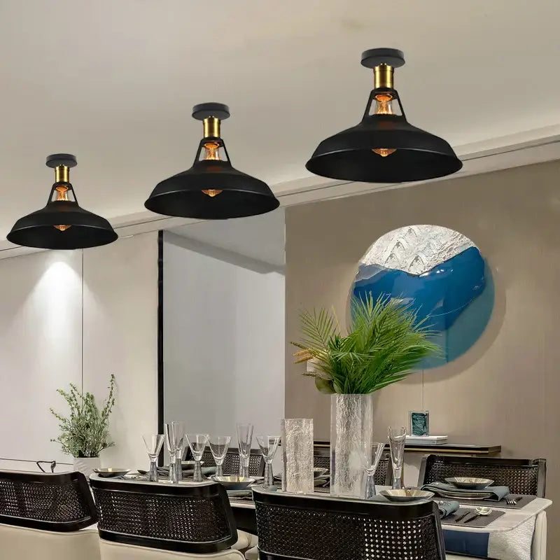 Industrial black iron aisle ceiling lamp kitchen cage light