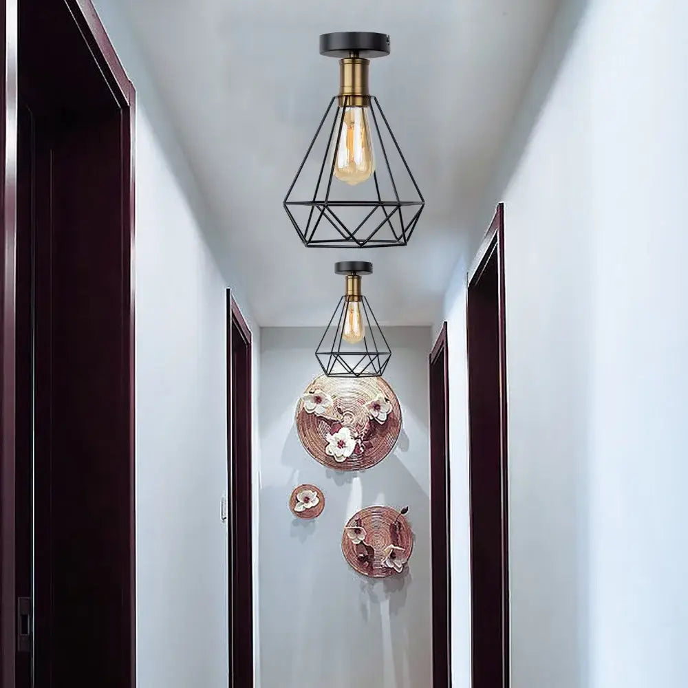 Industrial black iron cage led ceiling light for dining room