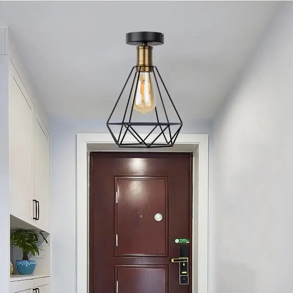 Industrial black iron cage led ceiling light for dining room
