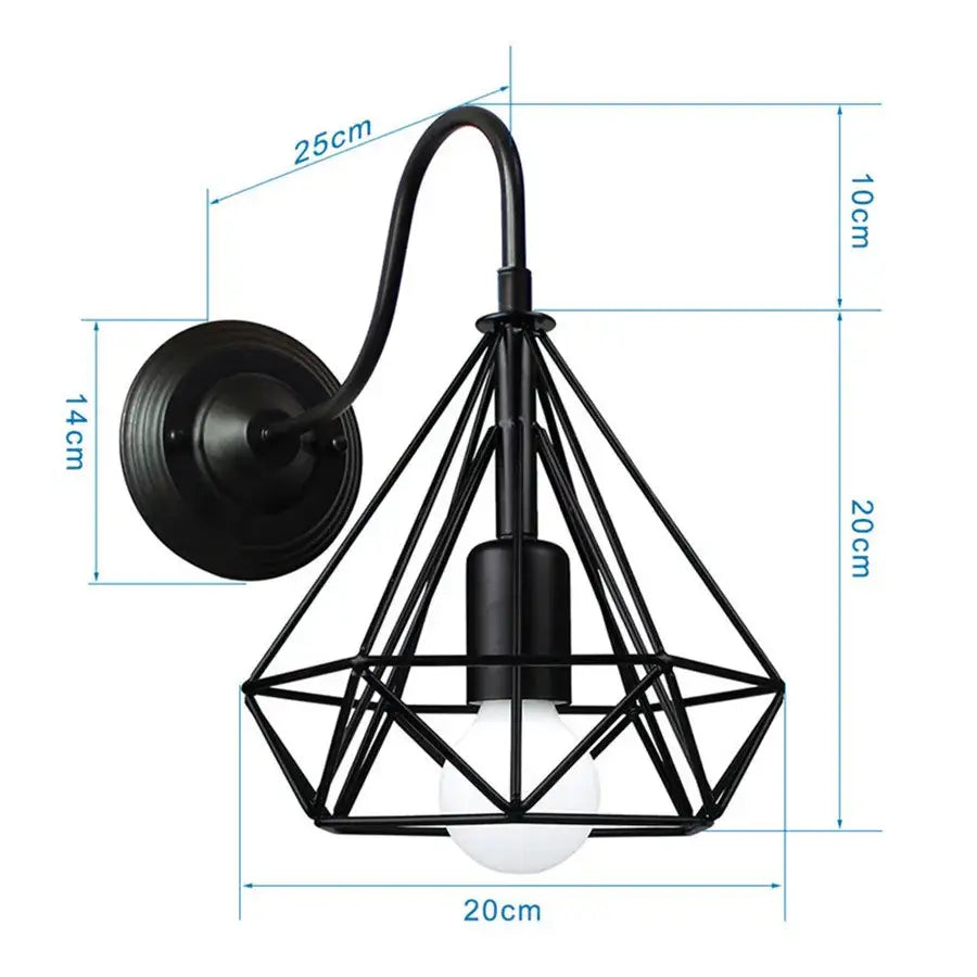 Industrial black iron cage wall sconce bedroom edison bulb light