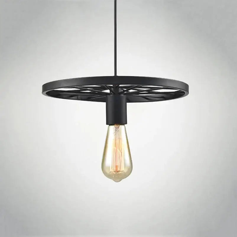 Industrial black iron wheel chandelier dining room pendant light