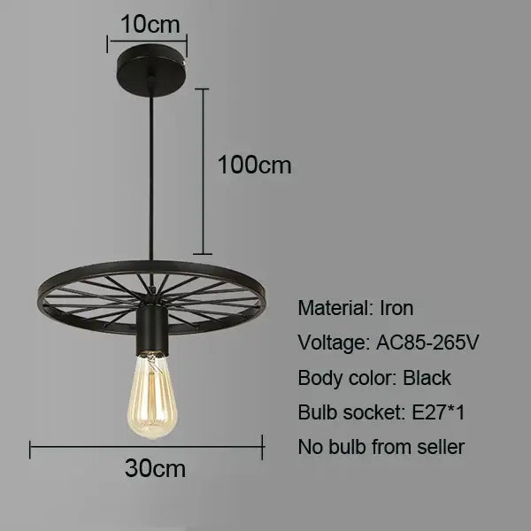 Industrial black iron wheel chandelier dining room pendant light