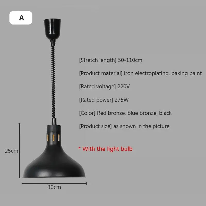 Industrial black matte electric food heating pendant light kitchen
