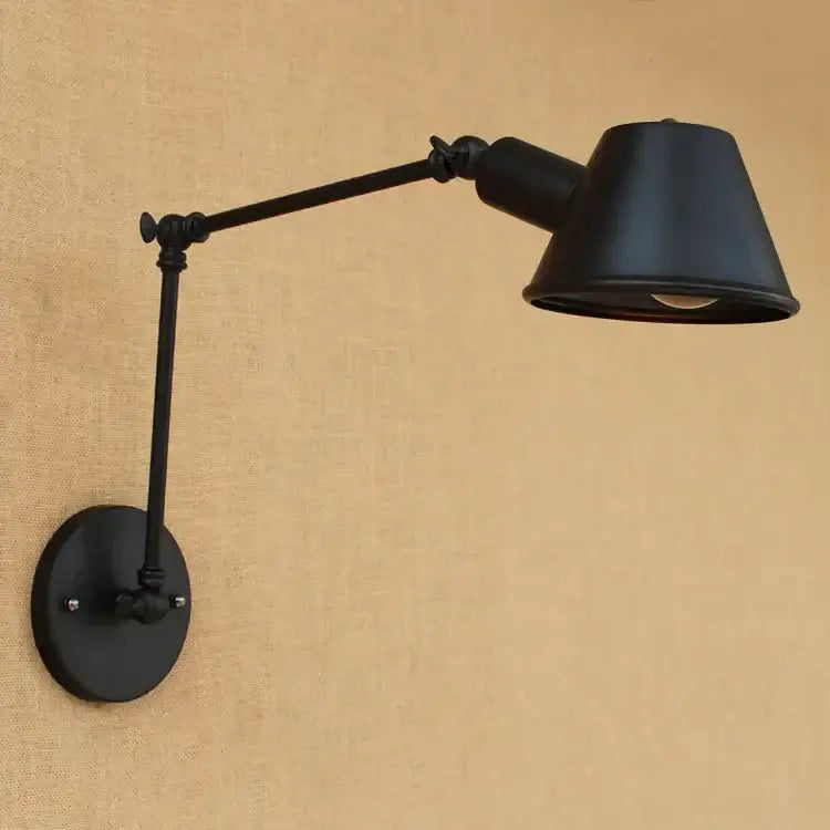 Industrial black matte swing arm wall sconce bedroom reading light