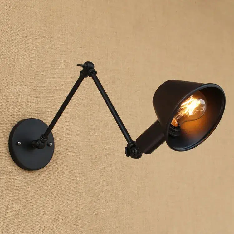 Industrial black matte swing arm wall sconce bedroom reading light