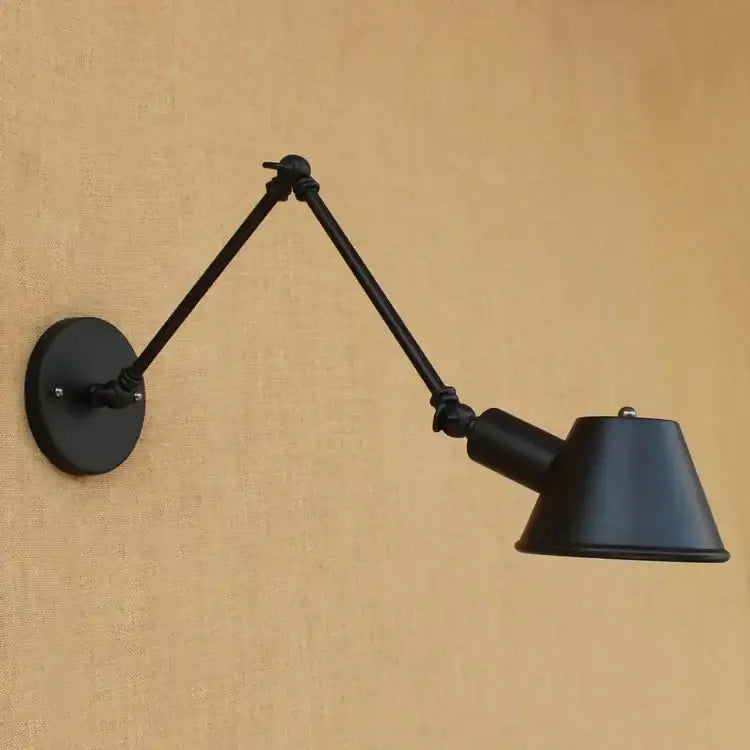 Industrial black matte swing arm wall sconce bedroom reading light