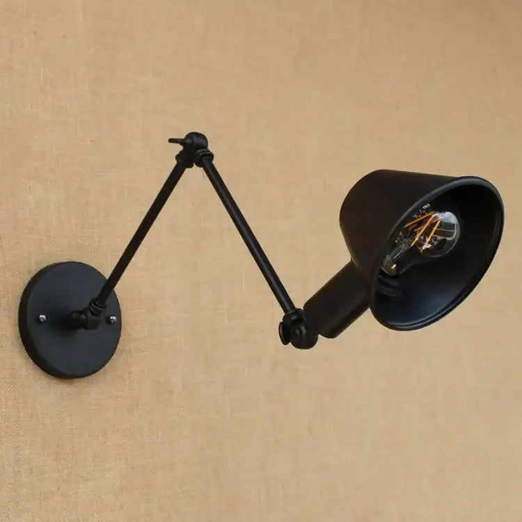 Industrial black matte swing arm wall sconce bedroom reading light