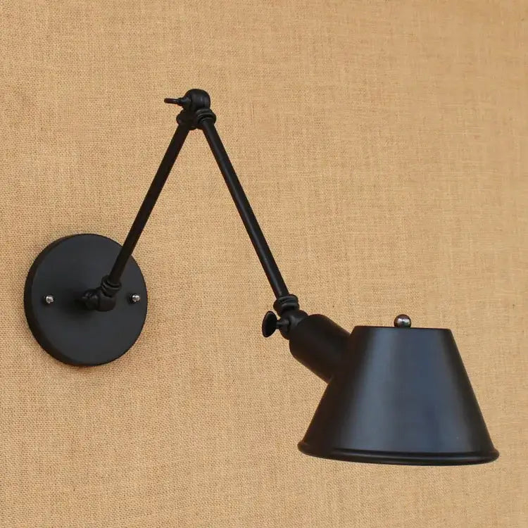 Industrial black matte swing arm wall sconce bedroom reading light