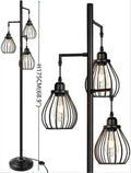 Industrial black metal 3 light led birdcage floor lamp bedroom