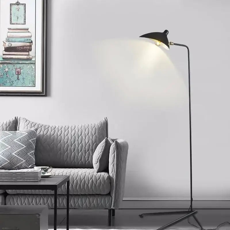 Industrial black metal adjustable arm floor lamp living room light