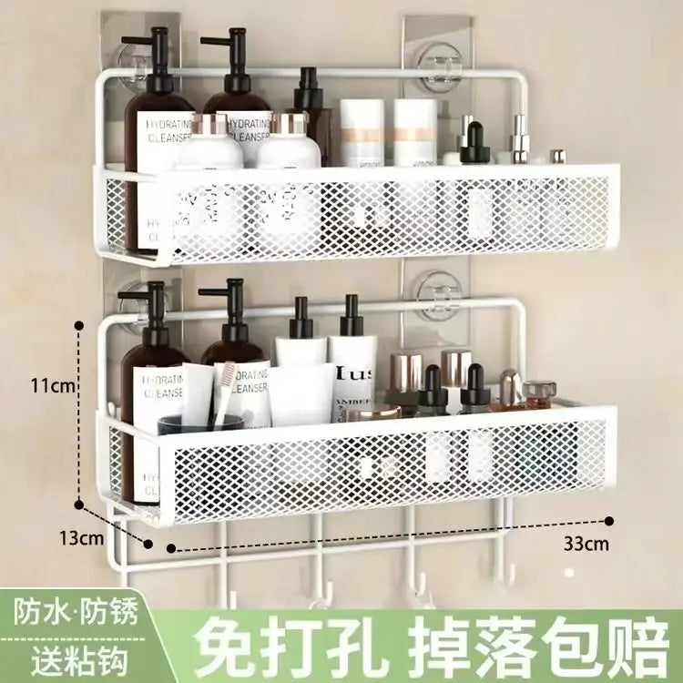Industrial black metal mesh two tier wall shelf organizer kitchen rack