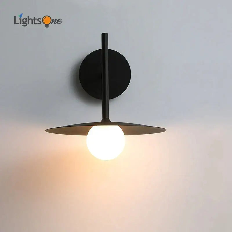 Industrial black minimalist wall lamp bedroom disc sconce