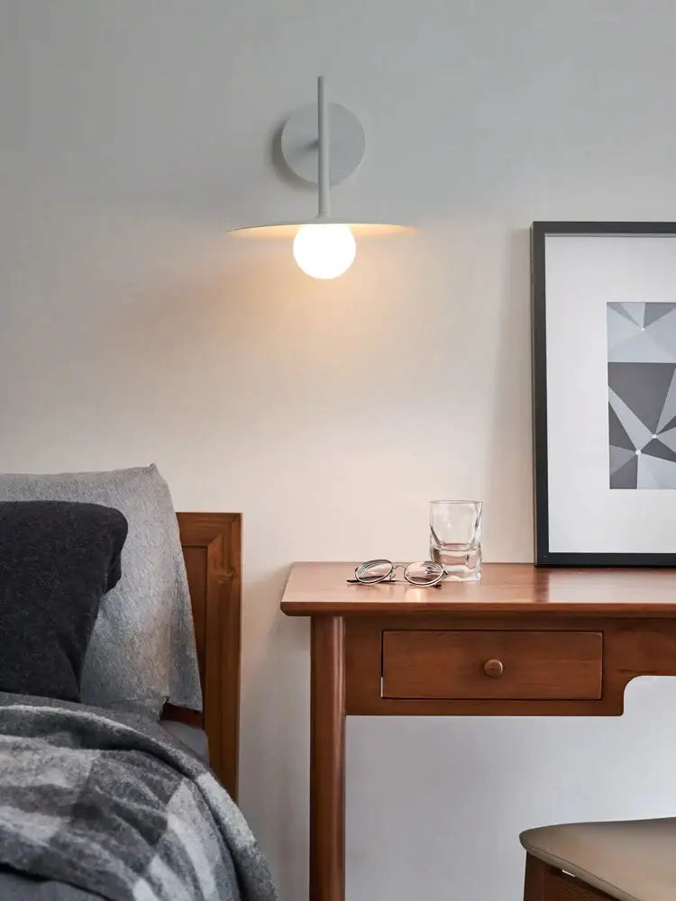 Industrial black minimalist wall lamp bedroom disc sconce