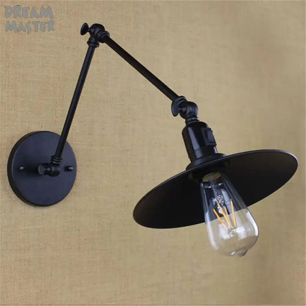Industrial black swing arm wall lamp bedroom sconce with switch