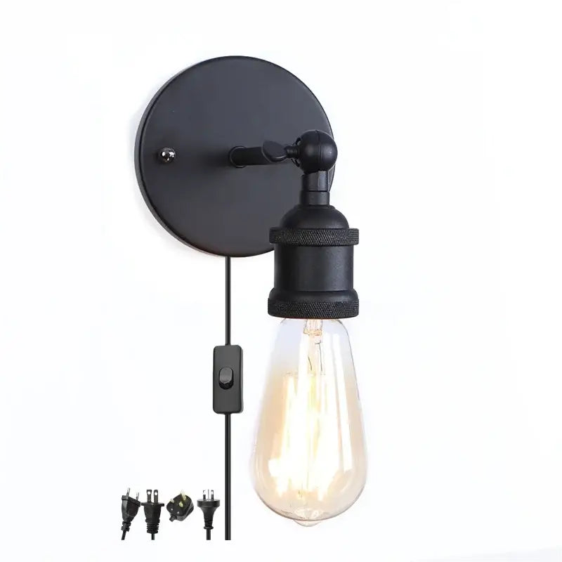 Industrial black vintage wall light for bathroom with edison bulb