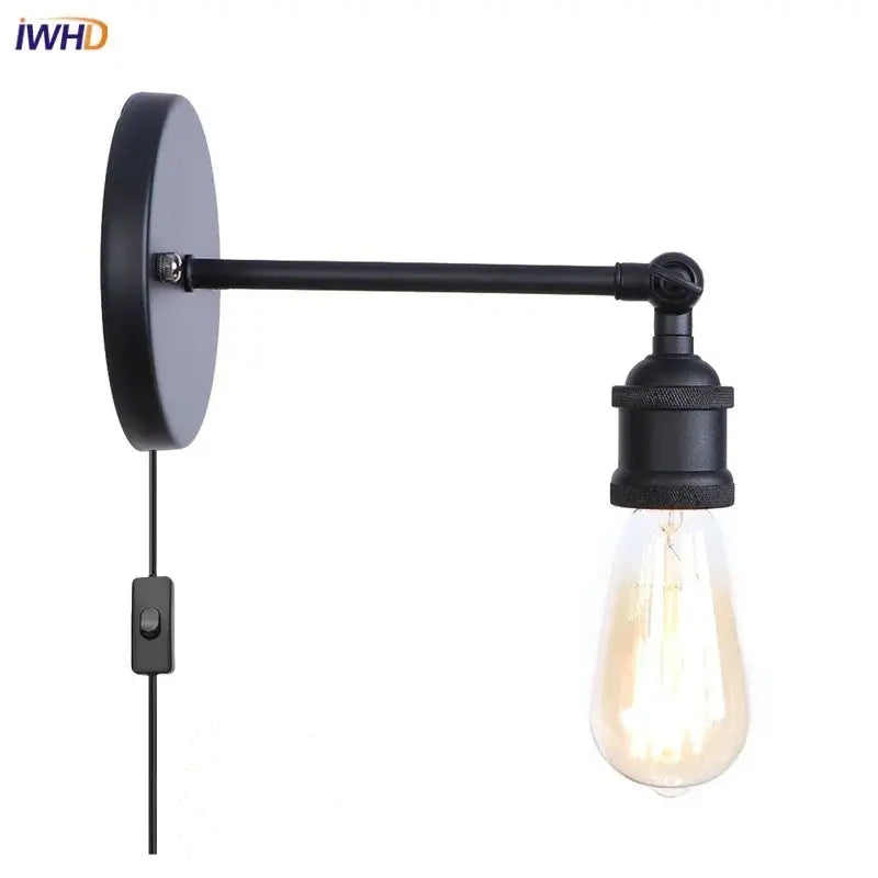 Industrial black vintage wall light for bathroom with edison bulb