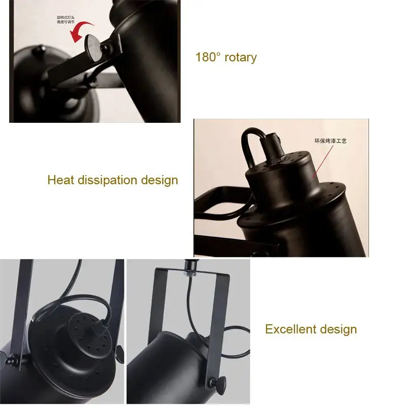 Industrial black vintage wall light with adjustable arm kitchen sconce