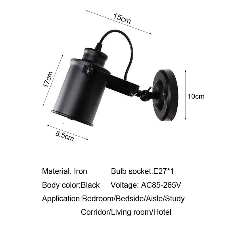 Industrial black vintage wall light with adjustable arm kitchen sconce