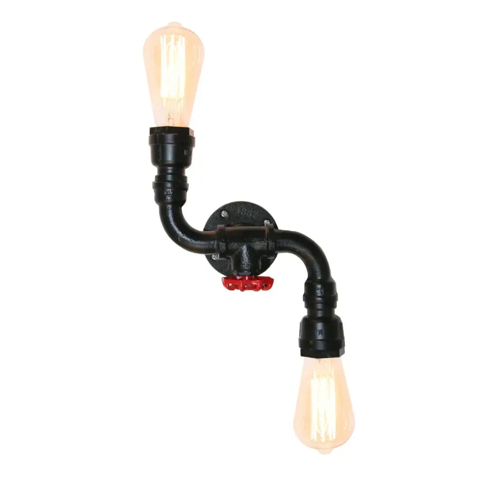 Industrial black water pipe wall lamp bedroom red valve light