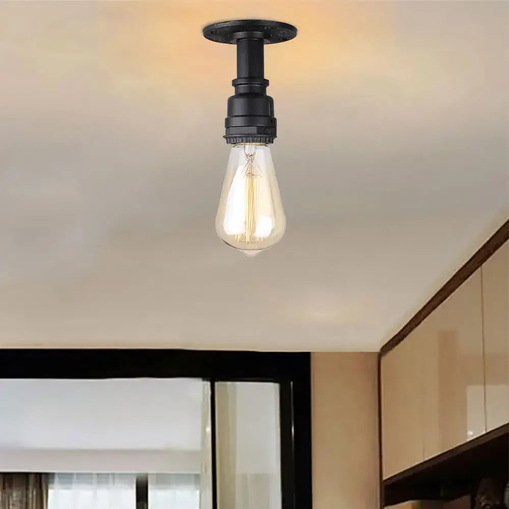 Industrial black water pipe wall lamp bedroom red valve light