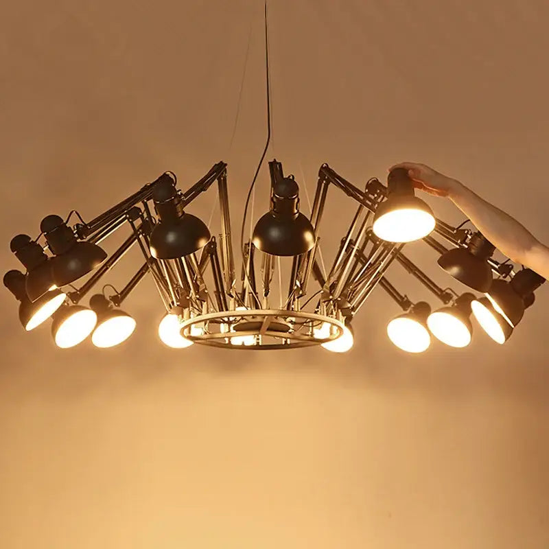 Industrial black & white spider ceiling lamp living room adjustable