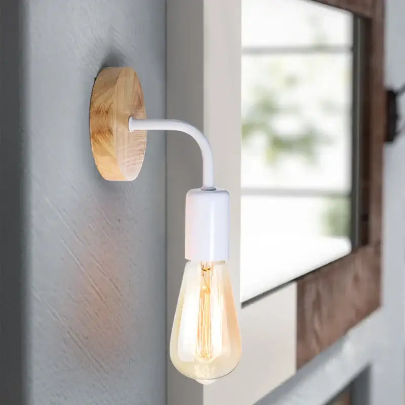 Industrial black & wood hemp rope wall lamp bedroom sconce