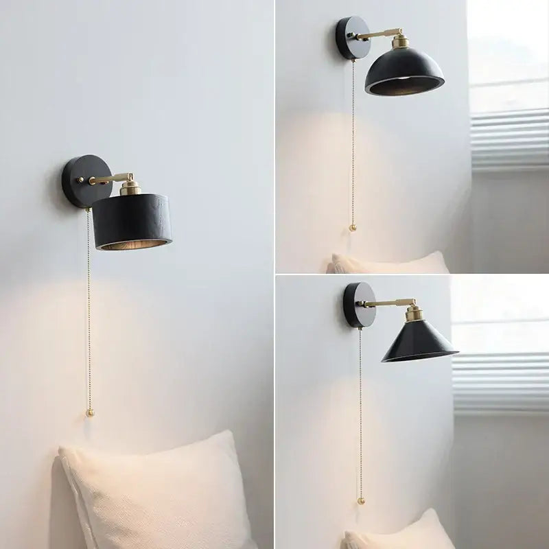 Industrial black wood led wall sconce with brass accent stair light