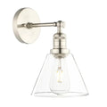 Industrial black wrought iron wall lamp with clear glass shade bedroom
