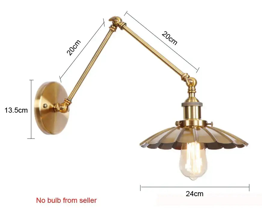 Industrial brass decorbites adjustable long arm wall lamp bedroom sconce