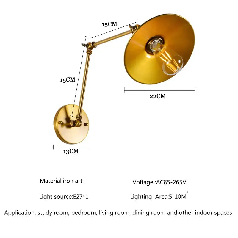 Industrial brass decorbites adjustable long arm wall lamp bedroom sconce
