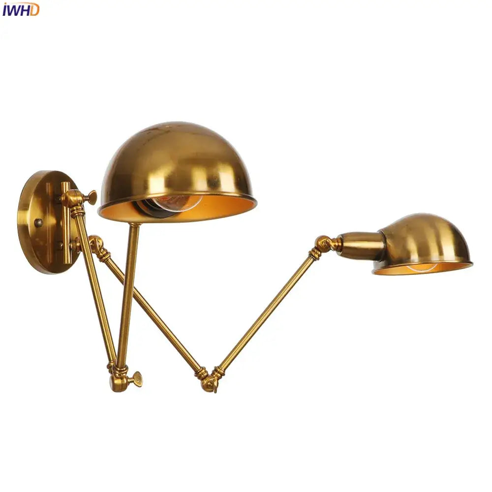 Industrial brass dual head adjustable wall sconce bedroom wall lamp