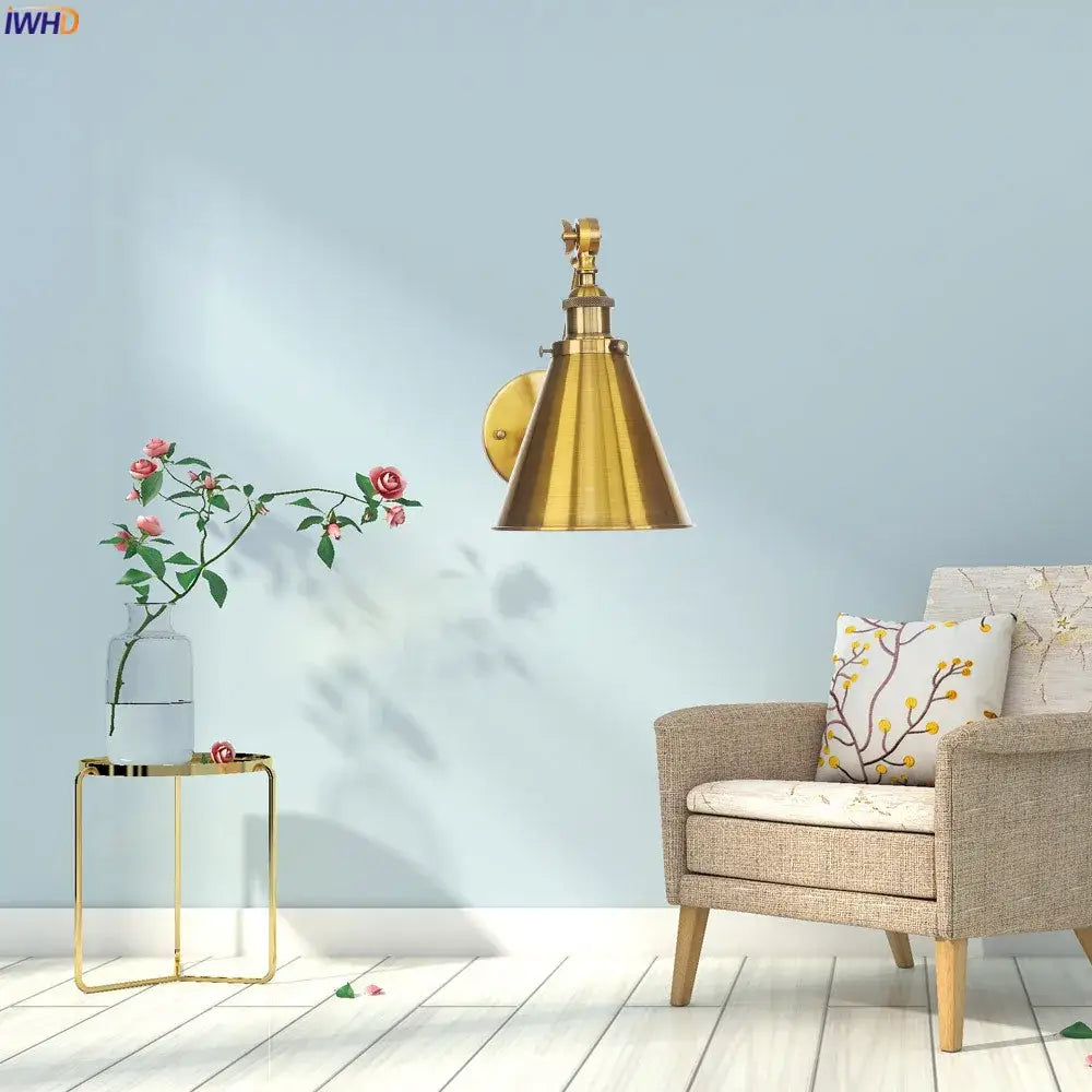Industrial brass long arm led wall light bedroom sconce