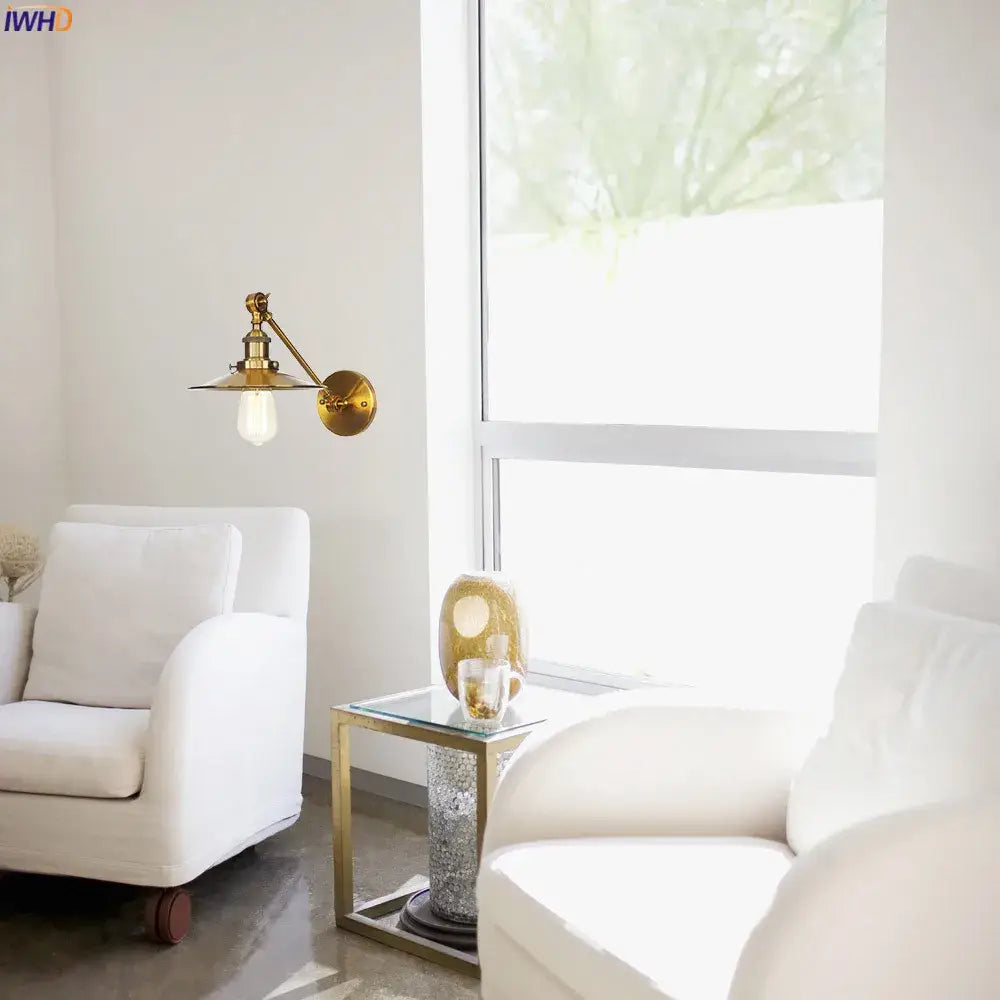 Industrial brass long arm led wall light bedroom sconce