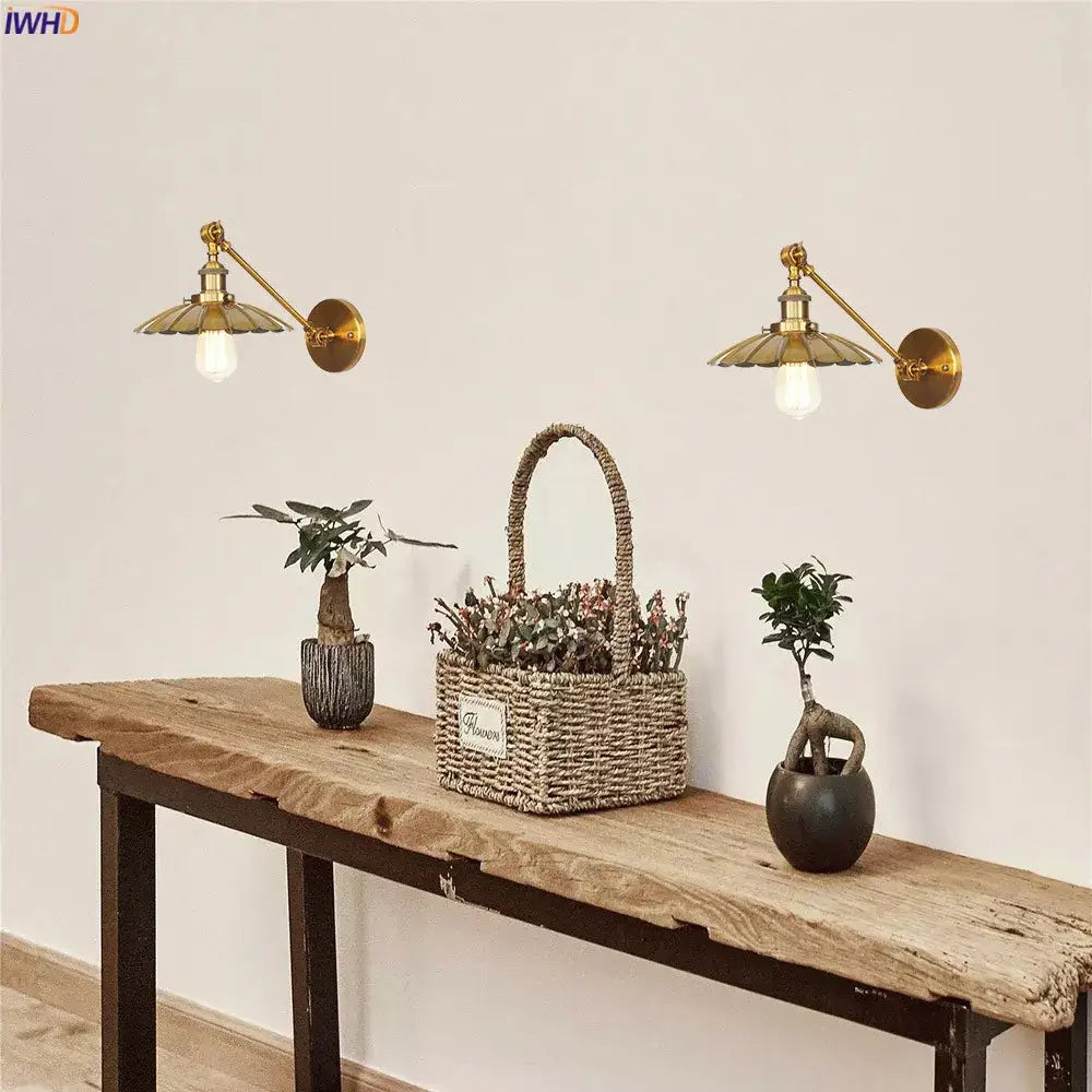 Industrial brass long arm led wall light bedroom sconce