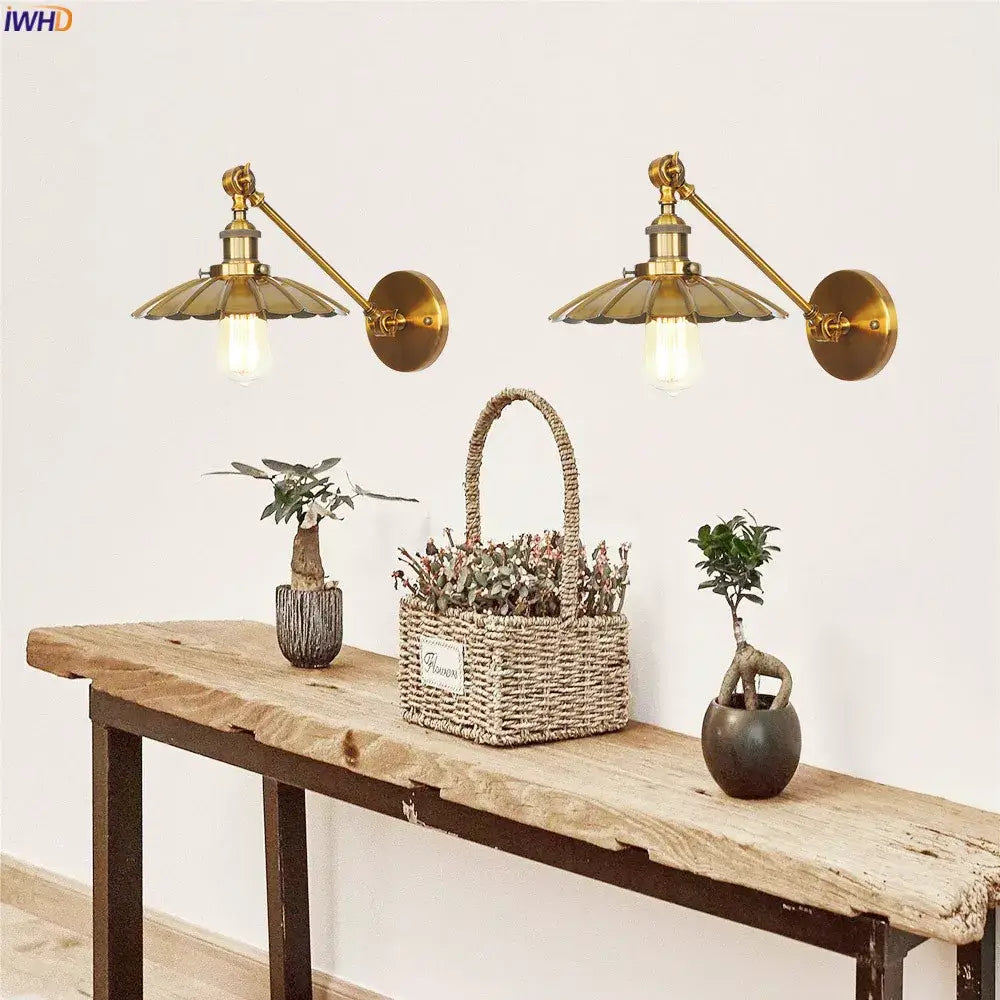 Industrial brass long arm led wall light bedroom sconce