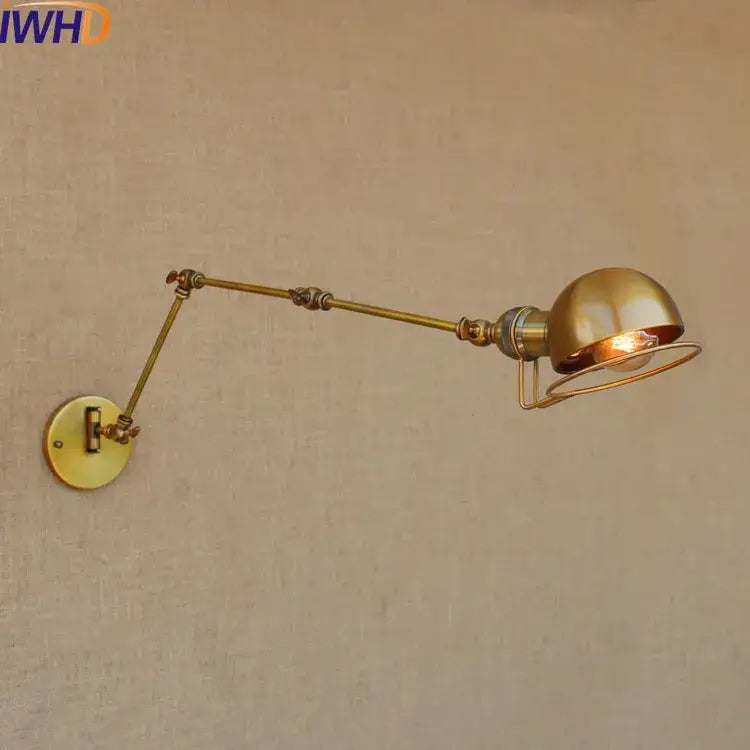 Industrial brass swing arm led wall lamp bedroom reading light