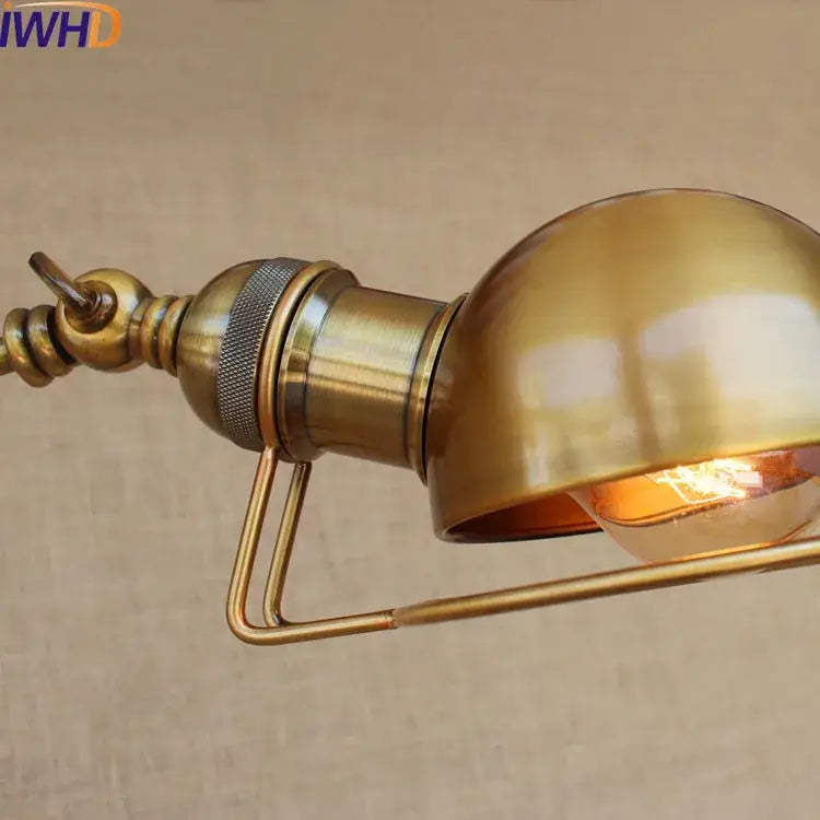 Industrial brass swing arm led wall lamp bedroom reading light