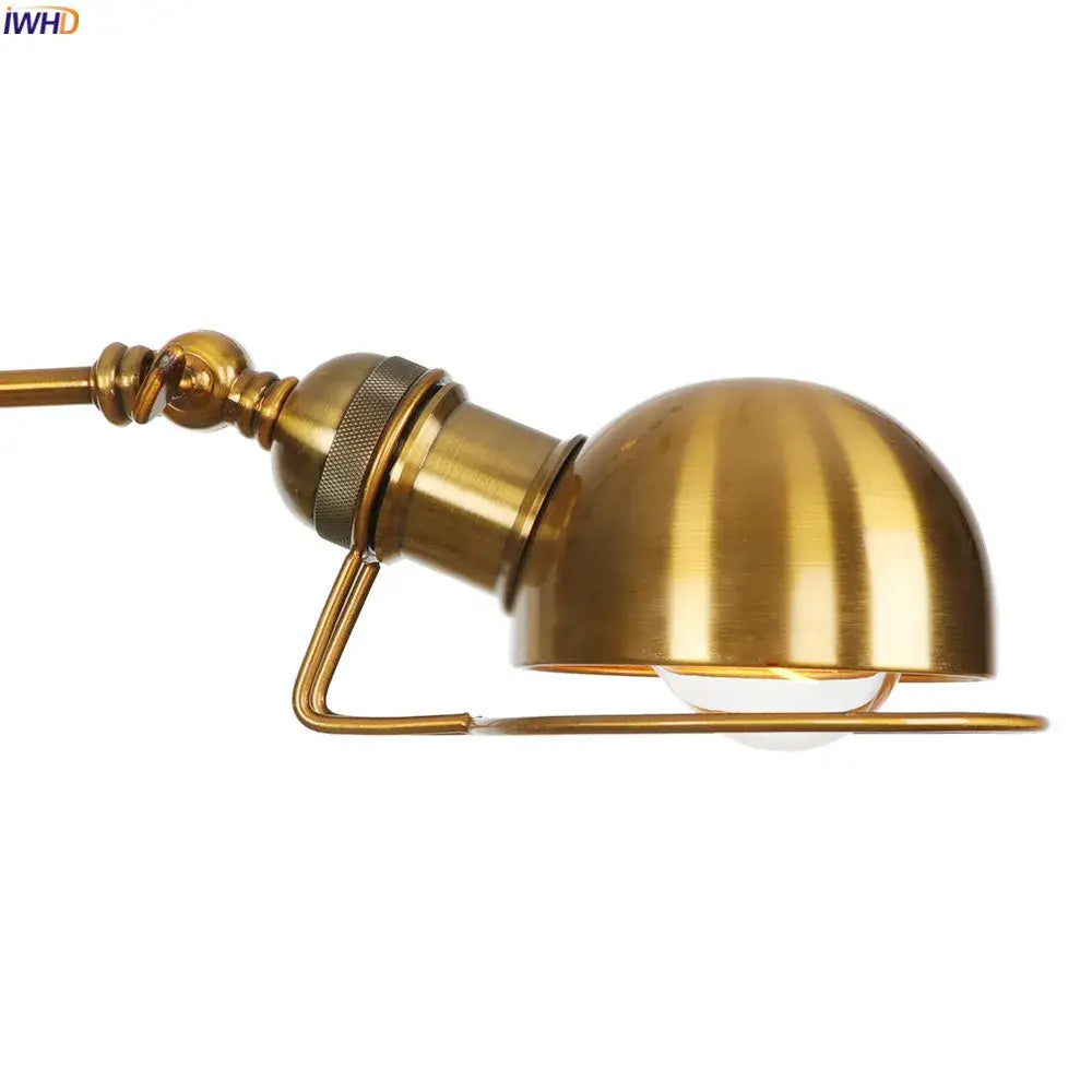 Industrial brass swing arm wall sconce bedroom reading lamp