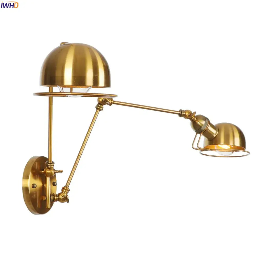 Industrial brass swing arm wall sconce bedroom reading lamp