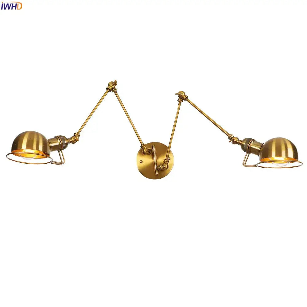 Industrial brass swing arm wall sconce bedroom reading lamp