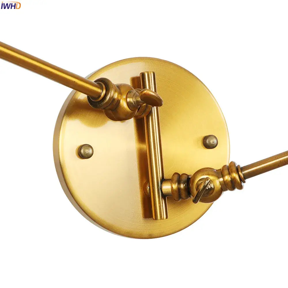 Industrial brass swing arm wall sconce bedroom reading lamp