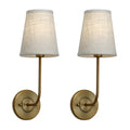 Industrial brass wall lamps set of 2 for bedroom with linen shades