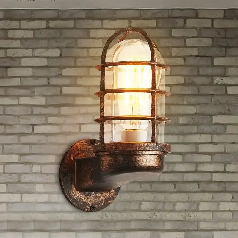 Industrial bronze iron cage guard wall sconce bedroom lantern light